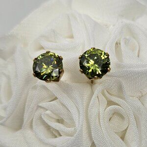 Pair of Peridot Green CZ Brilliant Gold Stainless Steel Stud Earrings